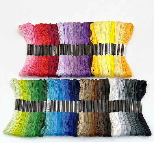 Zhenqing 8-Color Gradient Embroidery Floss Set | 7 Color Families (Red, Yellow, Blue, Green, Purple, Brown, B&W) | 56 Pre-Sorted Skeins, 6-Strand Threads (8m Each) for Sewing & Crafts