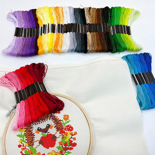 Zhenqing 8-Color Gradient Embroidery Floss Set | 7 Color Families (Red, Yellow, Blue, Green, Purple, Brown, B&W) | 56 Pre-Sorted Skeins, 6-Strand Threads (8m Each) for Sewing & Crafts