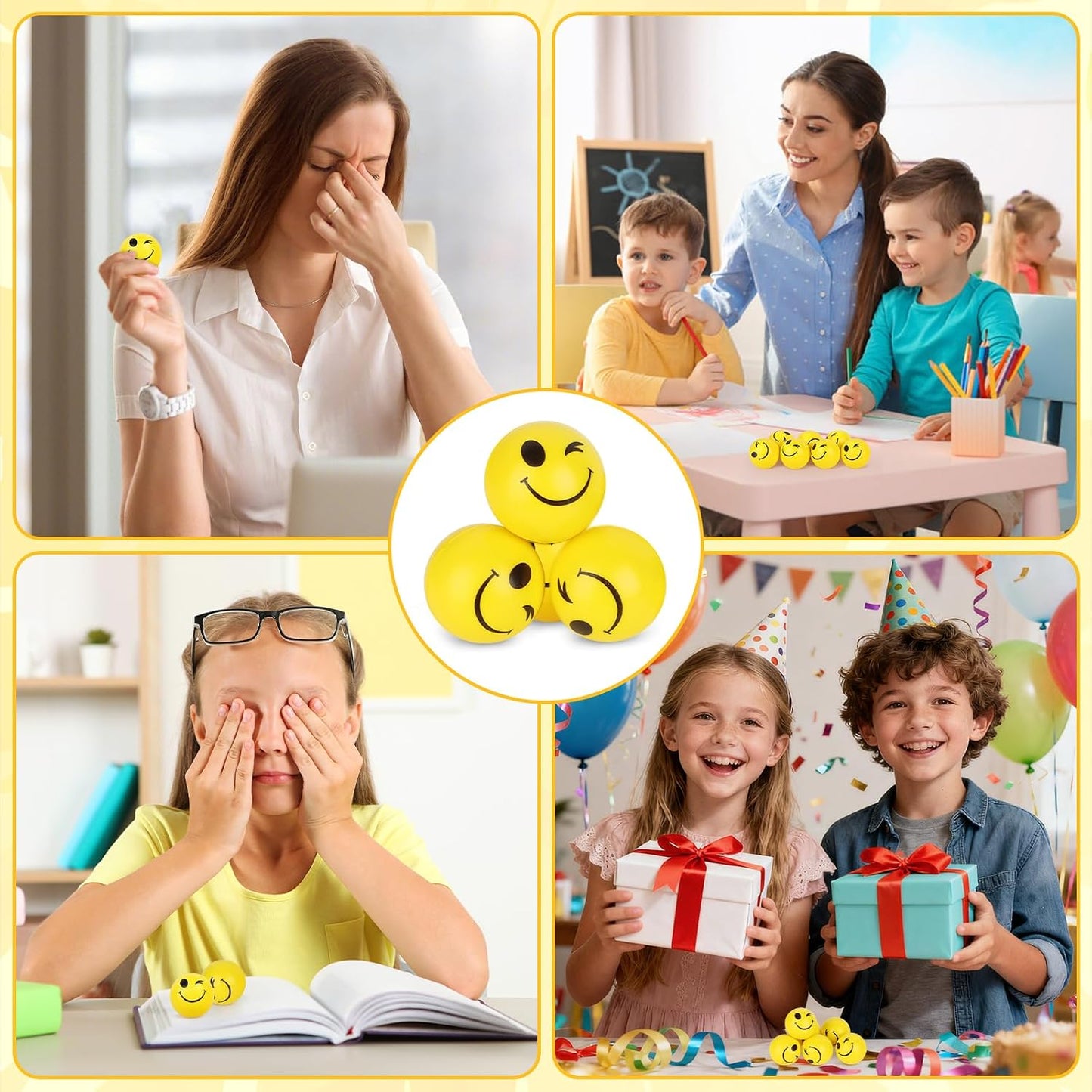 20PCS Squeeze Toys Face Stress Balls Bulk Funny Yellow Stress Balls for Kids Mini Foam Ball Mini Stress Relief Ball for Kids Adults Classroom Anxious Fidget Sensory Party Decorations Supplies