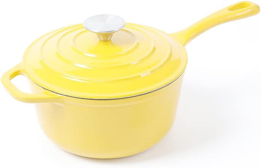 2.65 qt Enameled Cast Iron Saucepan, 8 inch with Lid, Yellow