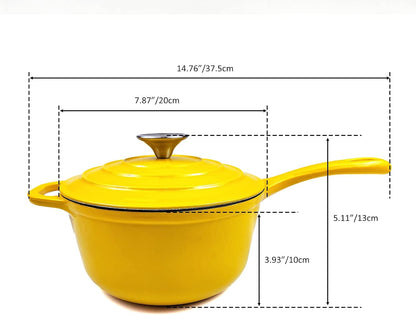 2.65 qt Enameled Cast Iron Saucepan, 8 inch with Lid, Yellow