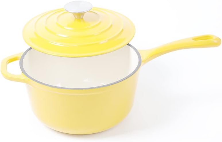 2.65 qt Enameled Cast Iron Saucepan, 8 inch with Lid, Yellow