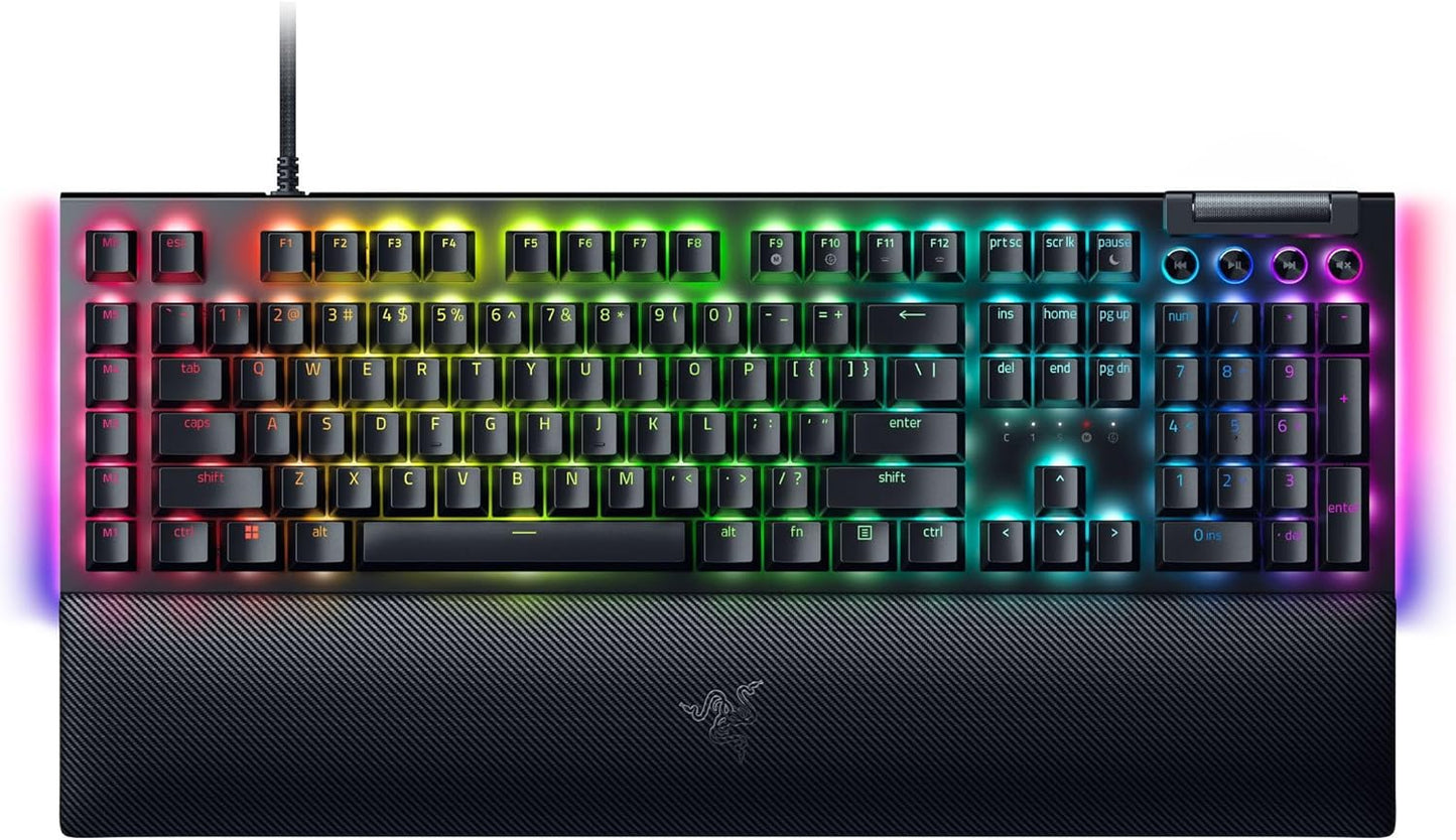 BlackWidow V4 Mechanical Gaming Keyboard: Yellow Switches Linear & Silent - Chroma RGB - 6 Macro Keys - Magnetic Wrist Rest - Doubleshot ABS Keycaps - Roller & Media Keys - Snap Tap
