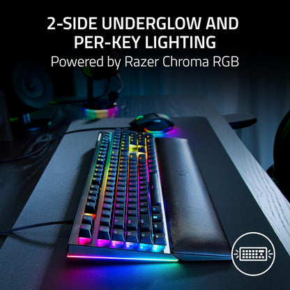 BlackWidow V4 Mechanical Gaming Keyboard: Yellow Switches Linear & Silent - Chroma RGB - 6 Macro Keys - Magnetic Wrist Rest - Doubleshot ABS Keycaps - Roller & Media Keys - Snap Tap