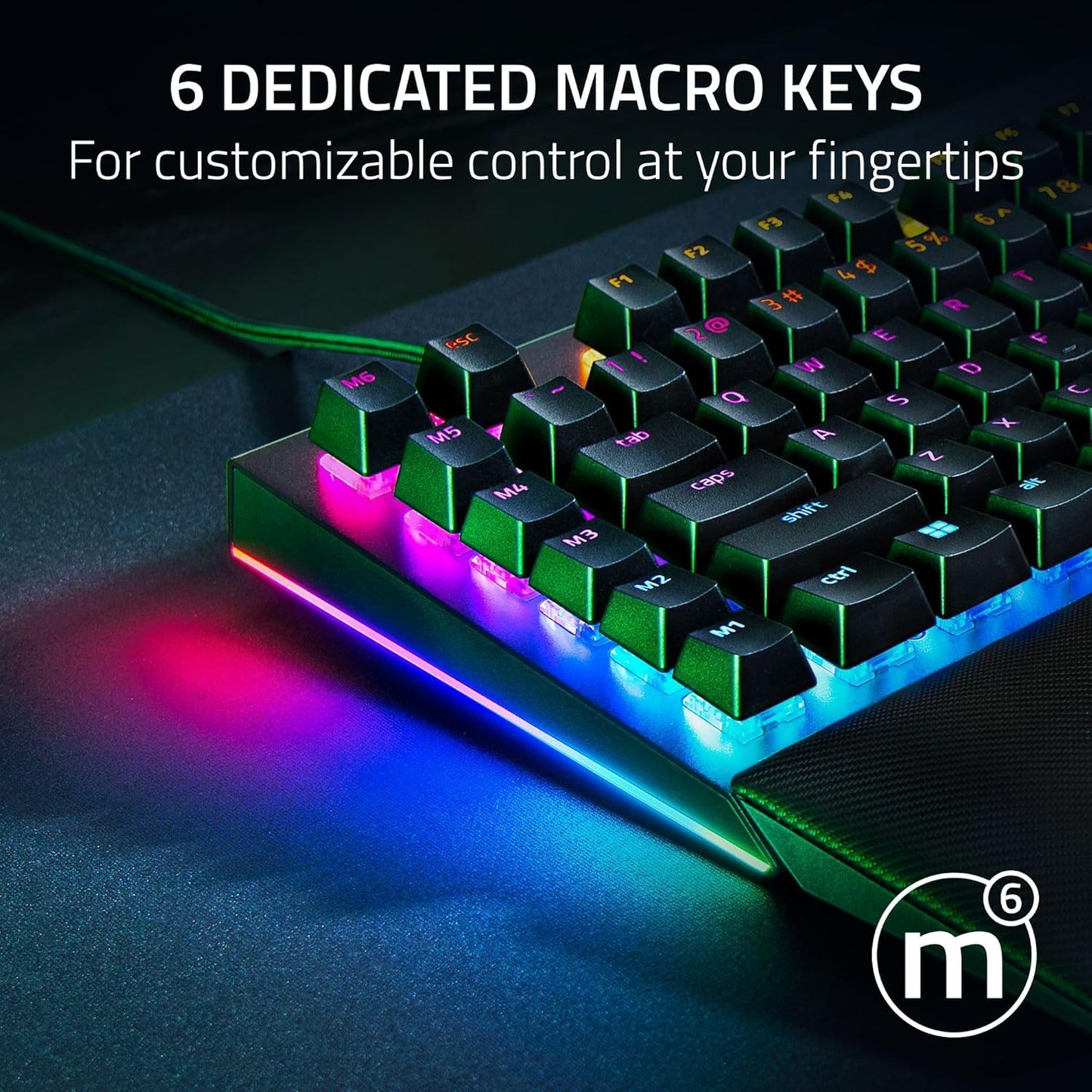 BlackWidow V4 Mechanical Gaming Keyboard: Yellow Switches Linear & Silent - Chroma RGB - 6 Macro Keys - Magnetic Wrist Rest - Doubleshot ABS Keycaps - Roller & Media Keys - Snap Tap