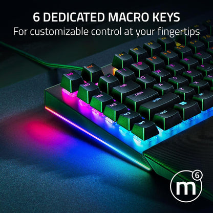 BlackWidow V4 Mechanical Gaming Keyboard: Yellow Switches Linear & Silent - Chroma RGB - 6 Macro Keys - Magnetic Wrist Rest - Doubleshot ABS Keycaps - Roller & Media Keys - Snap Tap