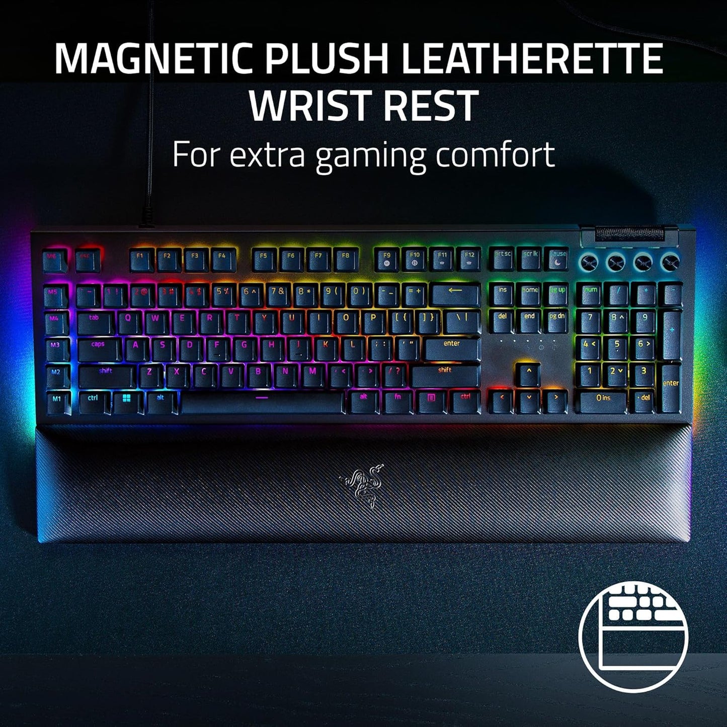 BlackWidow V4 Mechanical Gaming Keyboard: Yellow Switches Linear & Silent - Chroma RGB - 6 Macro Keys - Magnetic Wrist Rest - Doubleshot ABS Keycaps - Roller & Media Keys - Snap Tap