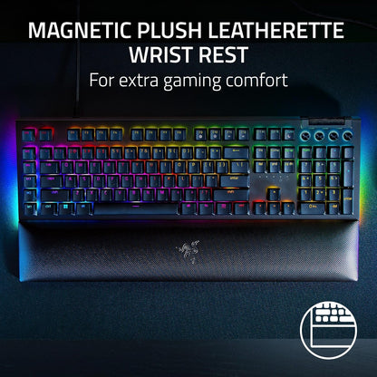 BlackWidow V4 Mechanical Gaming Keyboard: Yellow Switches Linear & Silent - Chroma RGB - 6 Macro Keys - Magnetic Wrist Rest - Doubleshot ABS Keycaps - Roller & Media Keys - Snap Tap