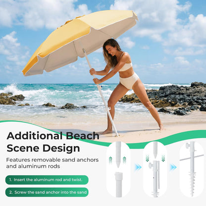 JEAREY 6.5ft Sun Shade Umbrellas, Portable Umbrella with Stand, Lightweight Sun Protection Free Standing Sport Umbrella for Outdoor Sports, Camping, Fishing, Patio, Beach, Yellow