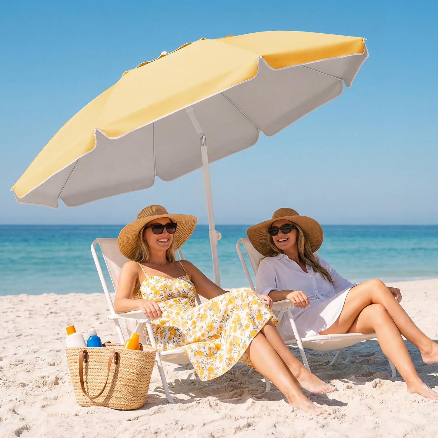 JEAREY 6.5ft Sun Shade Umbrellas, Portable Umbrella with Stand, Lightweight Sun Protection Free Standing Sport Umbrella for Outdoor Sports, Camping, Fishing, Patio, Beach, Yellow