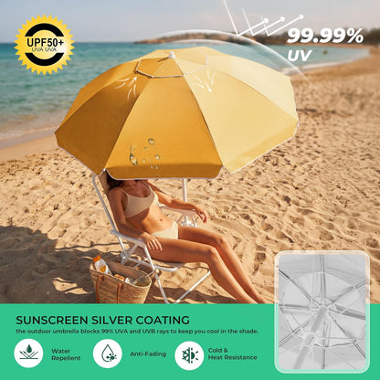 JEAREY 6.5ft Sun Shade Umbrellas, Portable Umbrella with Stand, Lightweight Sun Protection Free Standing Sport Umbrella for Outdoor Sports, Camping, Fishing, Patio, Beach, Yellow