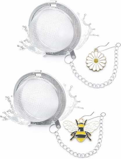 2 Pack Stainless Steel Tea Infuser with Bee Blossom Charm - Mesh Tea Ball Strainer for Loose Leaf Tea