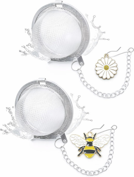 2 Pack Stainless Steel Tea Infuser with Bee Blossom Charm - Mesh Tea Ball Strainer for Loose Leaf Tea