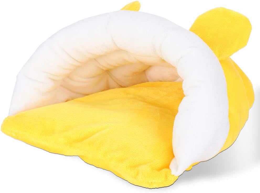 Hamster Nest Bed House Thicken Cotton Cute Warm Sleeping Hideout for Small Pets Like Hamsters Sugar Gliders Squirrels Flannel Material Yellow Color Optional Sizes S M L (Yellow)
