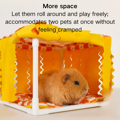 Guinea Pig Hideout, Guinea Pig Bed with Reversible Mat, Sturdy Durable Rabbit Bed with Door Curtain for Rat, Ferret, Squirrel, Bunny, Hamster, Chinchilla, Small Animals (Yellow)