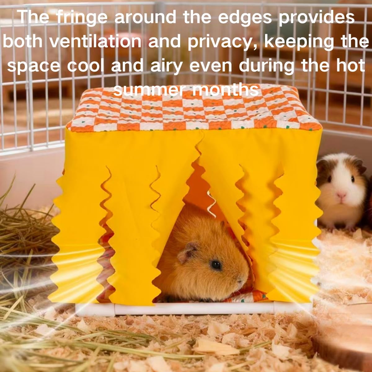Guinea Pig Hideout, Guinea Pig Bed with Reversible Mat, Sturdy Durable Rabbit Bed with Door Curtain for Rat, Ferret, Squirrel, Bunny, Hamster, Chinchilla, Small Animals (Yellow)