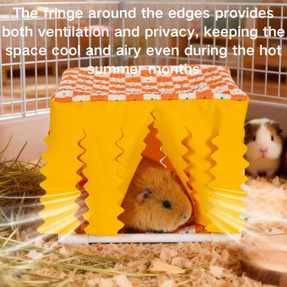 Guinea Pig Hideout, Guinea Pig Bed with Reversible Mat, Sturdy Durable Rabbit Bed with Door Curtain for Rat, Ferret, Squirrel, Bunny, Hamster, Chinchilla, Small Animals (Yellow)