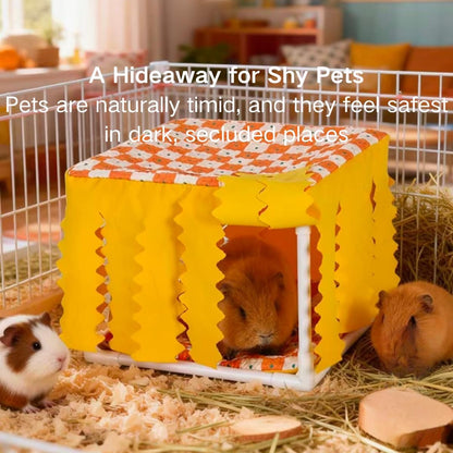 Guinea Pig Hideout, Guinea Pig Bed with Reversible Mat, Sturdy Durable Rabbit Bed with Door Curtain for Rat, Ferret, Squirrel, Bunny, Hamster, Chinchilla, Small Animals (Yellow)