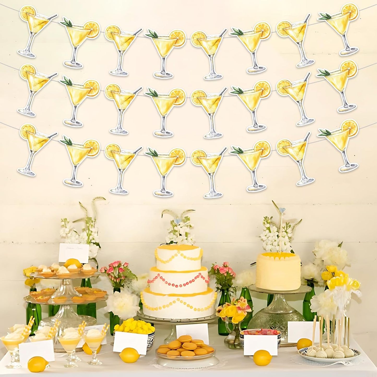 3Pcs Lemon Party Banner Garland A Drop Older Lemon Party Decoration Yellow Martini Party Decorations Martini Bar Banner for Women Bachelorette Party Bridal Shower Cocktail Party Supplies
