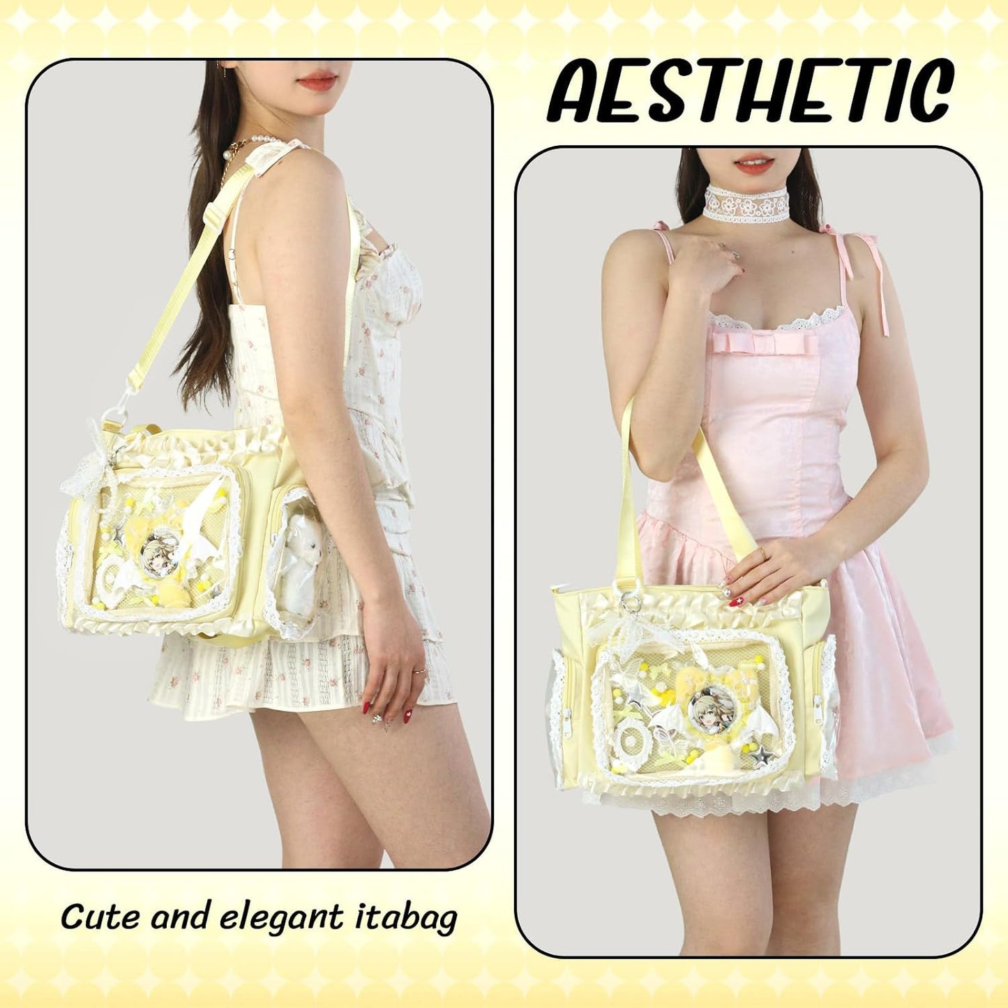 ita crossbody Tote Bag,Kawaii Pin Display Messenger Bag with Insert and Accessories,Japanese Anime Aesthetic Purse