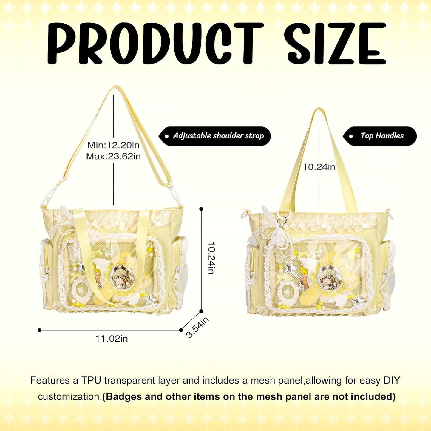 ita crossbody Tote Bag,Kawaii Pin Display Messenger Bag with Insert and Accessories,Japanese Anime Aesthetic Purse