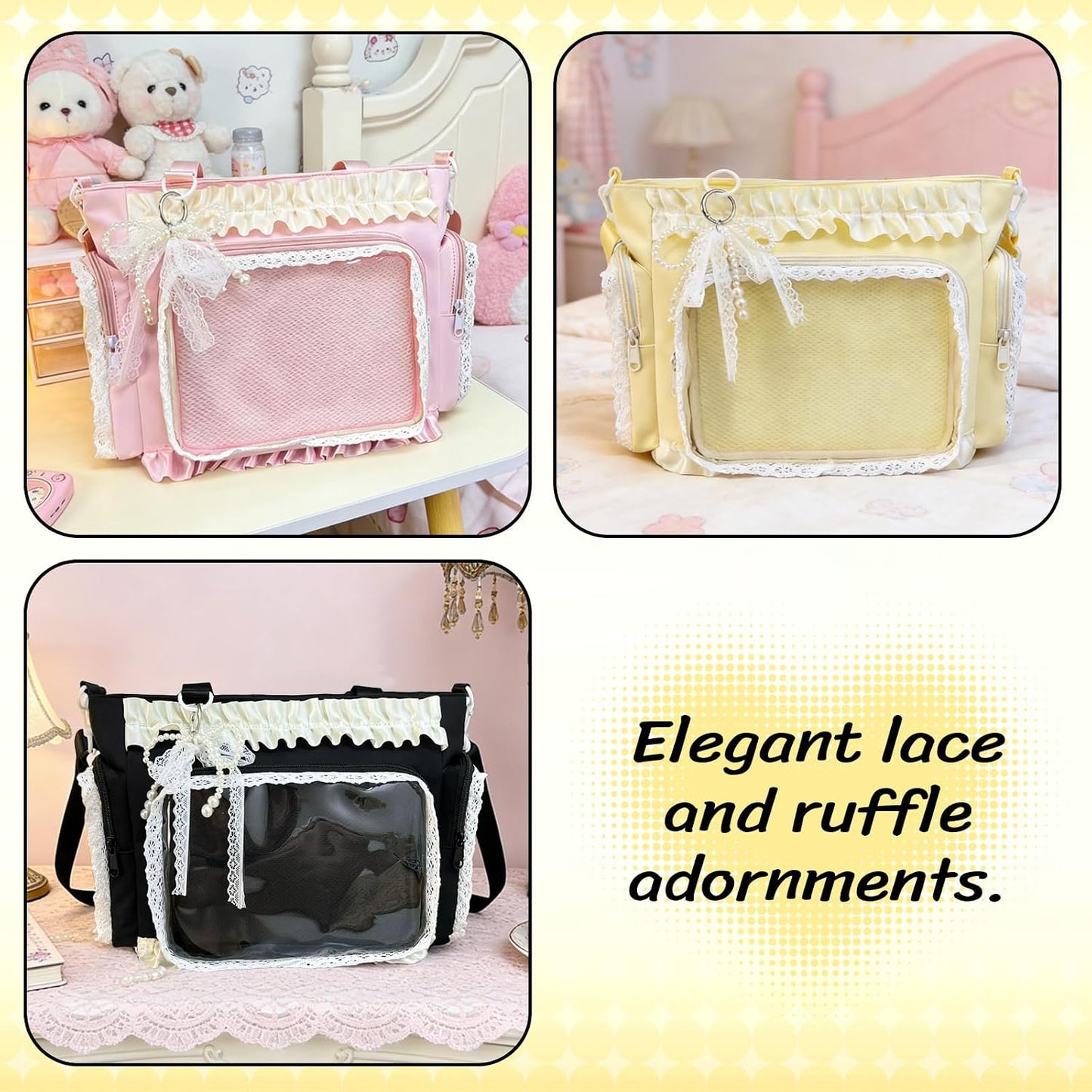 ita crossbody Tote Bag,Kawaii Pin Display Messenger Bag with Insert and Accessories,Japanese Anime Aesthetic Purse