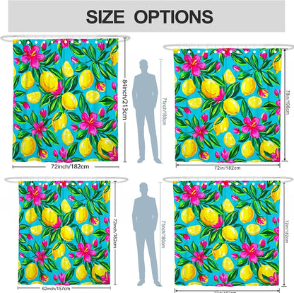Lemon Shower Curtain, Summer Tropical Flower Leaf Summer Yellow Polyester Waterproof Decorative Bathroom Curtain Decor for Bathroom Guest Room 72x72 Inch