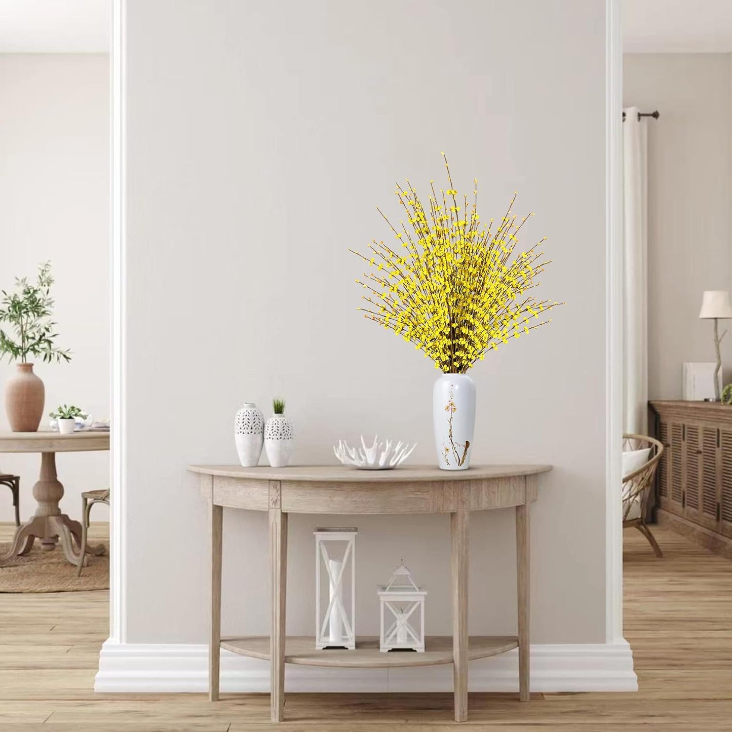 10 Pcs 29.5’’ Long Artificial Jasmine Flowers Tall Fake Flower Bouquet Faux Jasmine Plants Dry Branches for Wedding Home Party Office Hotel Restaurant Kitchen Decoration（Yellow）