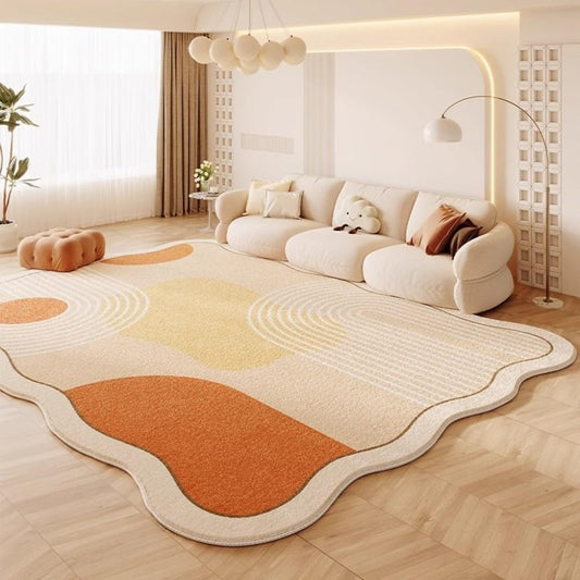 5x7 Unique Minimalist Geometric Cream Style Beige Orange Yellow Irregular Shaped Rug for Living Room Bedroom Diningroom Soft Wool Foldable Quick Dry Carpet Under Table Office Aesthetic Floor Rug