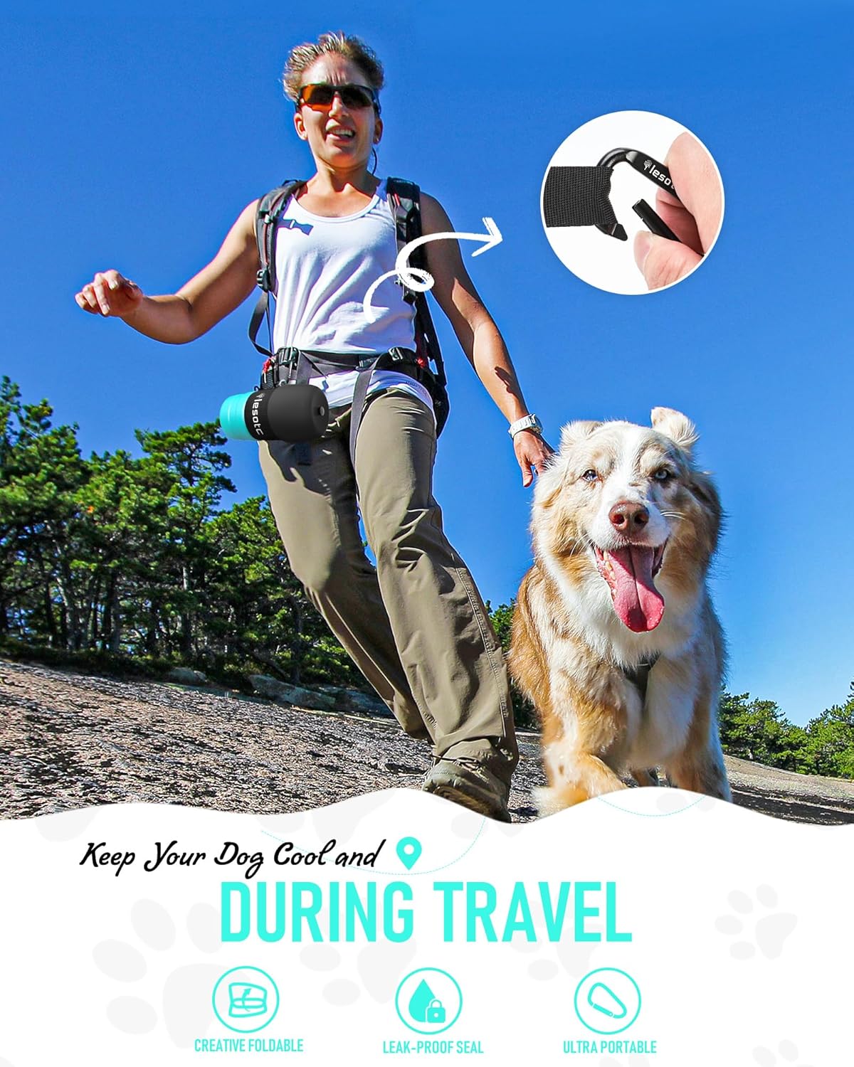 lesotc Dog Water Bottle, Portable Dog Water Dispenser, Leak Proof Dog Travel Water Bottle Pet Water Bottle for Outdoor Walking, Hiking, Travel, BPA-Free, Lightweight