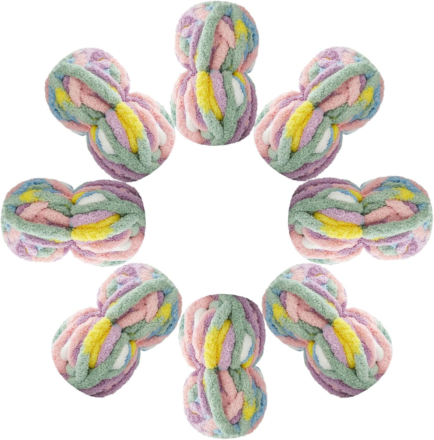 Chunky Yarn for Hand Knitting & Crocheting, Soft Jumbo Yarn,8 Pack | Mixed Color , Bulky Fluffy Yarn for Blankets, Scarves & DIY Projects,Light Purple+Light Blue+Yellow+Light Green+Pink+White