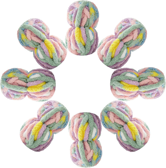 Chunky Yarn for Hand Knitting & Crocheting, Soft Jumbo Yarn,8 Pack | Mixed Color , Bulky Fluffy Yarn for Blankets, Scarves & DIY Projects,Light Purple+Light Blue+Yellow+Light Green+Pink+White