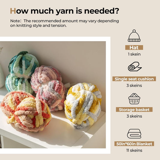 Chunky Yarn for Hand Knitting & Crocheting, Soft Jumbo Yarn,8 Pack | Mixed Color , Bulky Fluffy Yarn for Blankets, Scarves & DIY Projects,Light Purple+Light Blue+Yellow+Light Green+Pink+White