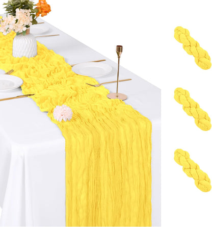 3 Pack Lemon Yellow Cheesecloth Table Runner, 17 x 108 inch, Semi Sheer Boho Cheese Cloth Fabric Table Runner Bulk for Wedding, Birthday, Party, Holiday, Home Decor (Lemon Yellow)