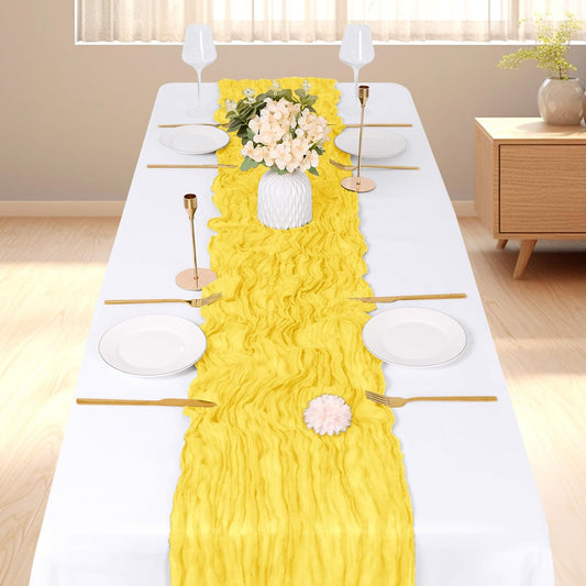 3 Pack Lemon Yellow Cheesecloth Table Runner, 17 x 108 inch, Semi Sheer Boho Cheese Cloth Fabric Table Runner Bulk for Wedding, Birthday, Party, Holiday, Home Decor (Lemon Yellow)