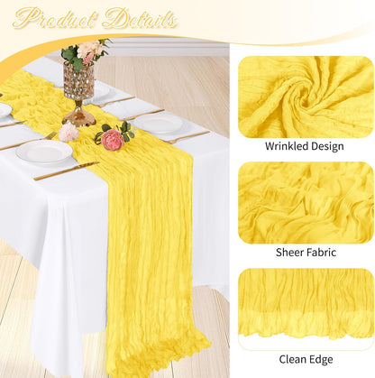 3 Pack Lemon Yellow Cheesecloth Table Runner, 17 x 108 inch, Semi Sheer Boho Cheese Cloth Fabric Table Runner Bulk for Wedding, Birthday, Party, Holiday, Home Decor (Lemon Yellow)