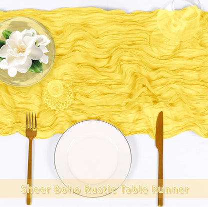3 Pack Lemon Yellow Cheesecloth Table Runner, 17 x 108 inch, Semi Sheer Boho Cheese Cloth Fabric Table Runner Bulk for Wedding, Birthday, Party, Holiday, Home Decor (Lemon Yellow)