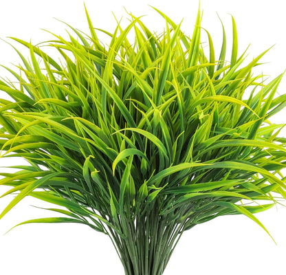 16 Pcs Artificial Plants Outdoor Fake Greenery Stems, Yellow | Faux grass, UV resistant, plastic plants shrubs, autumn Thanksgiving garden pathway window farmhouse front porch home decor