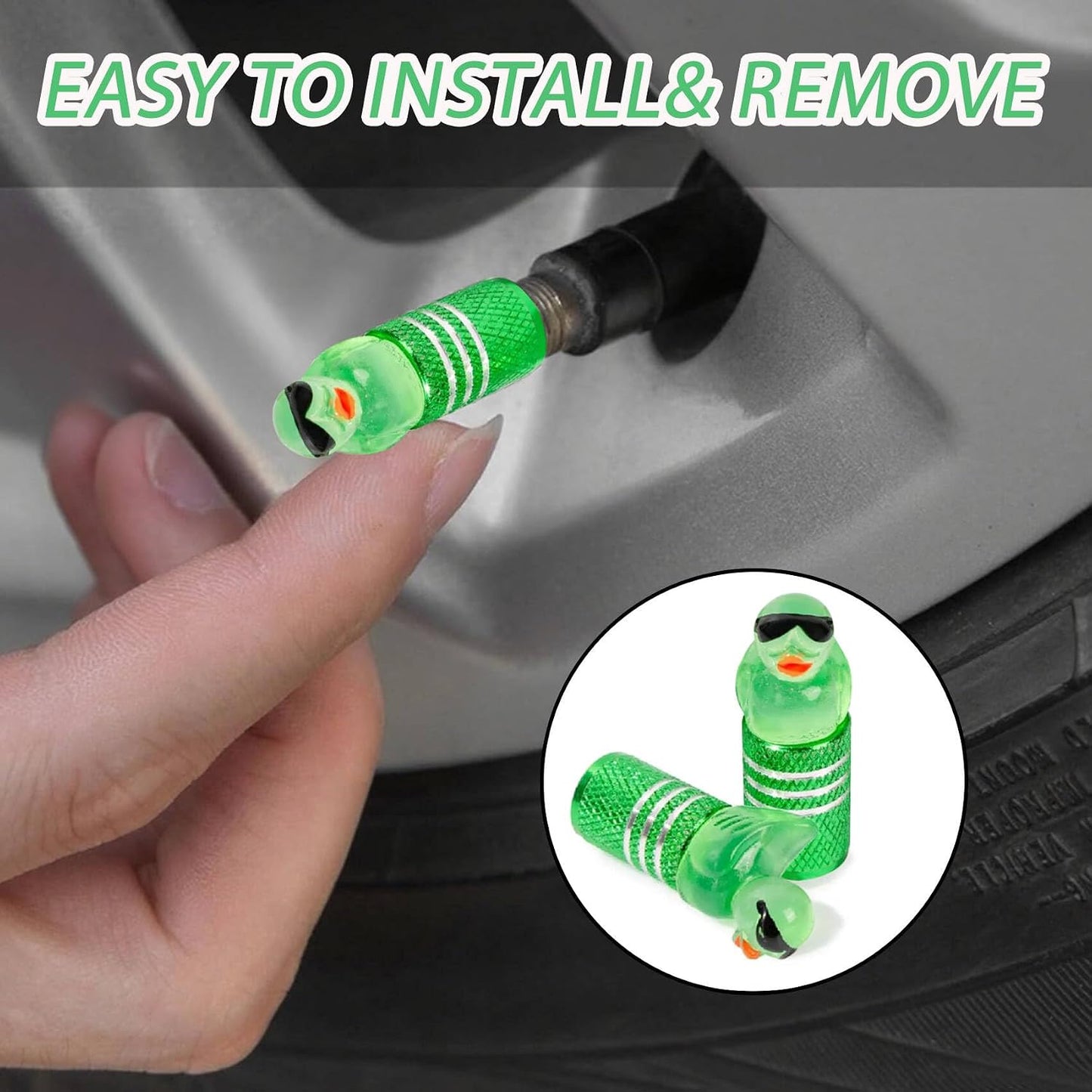 4Pcs Yellow Duck Car Tire Valve Stem Caps Aluminum Universal Tire Air Cap | Rust-Proof Tire Valve Covers for Car,SUV,Bike,Motorcycle,Tire Decor,Car Accessories Duck Love Gifts for Men,Women,Drivers