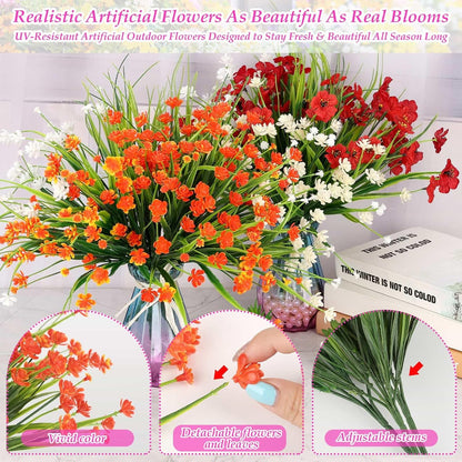 18 Bundles Artificial Spring and Summer Flowers for Outdoors, UV Resistant | Plastic & Silk Fake Wildflowers and Faux Lavender Plants Bulk for Outside Garden Patio Porch Window Box Planter Decors