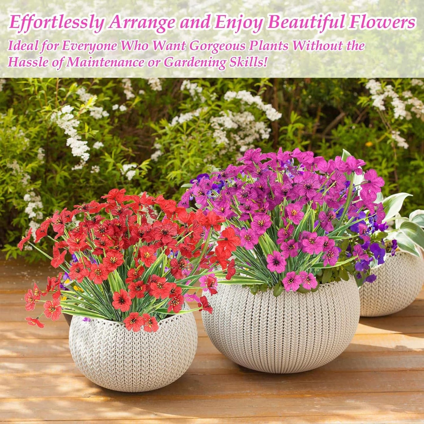 18 Bundles Artificial Spring and Summer Flowers for Outdoors, UV Resistant | Plastic & Silk Fake Wildflowers and Faux Lavender Plants Bulk for Outside Garden Patio Porch Window Box Planter Decors