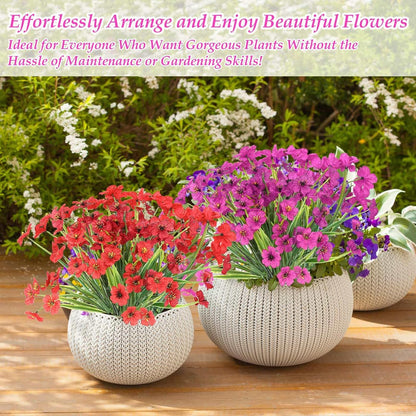 18 Bundles Artificial Spring and Summer Flowers for Outdoors, UV Resistant | Plastic & Silk Fake Wildflowers and Faux Lavender Plants Bulk for Outside Garden Patio Porch Window Box Planter Decors