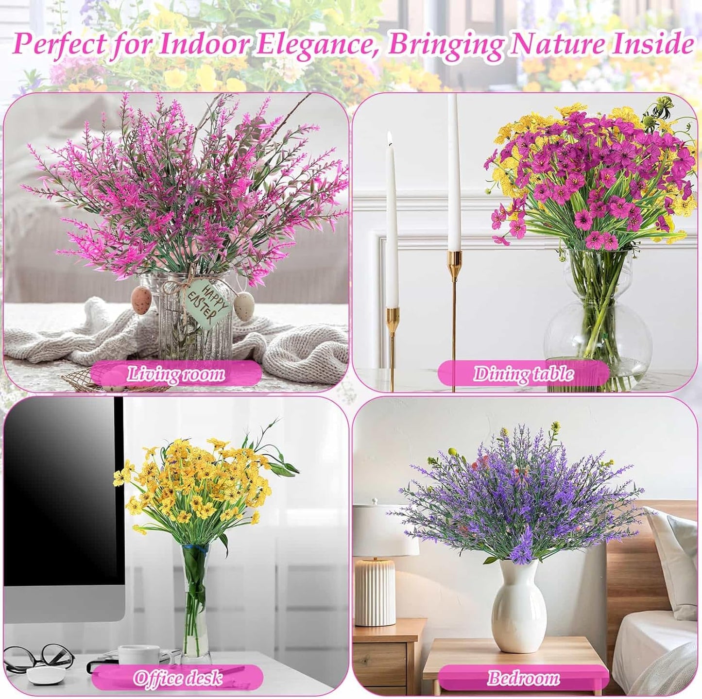 18 Bundles Artificial Spring and Summer Flowers for Outdoors, UV Resistant | Plastic & Silk Fake Wildflowers and Faux Lavender Plants Bulk for Outside Garden Patio Porch Window Box Planter Decors