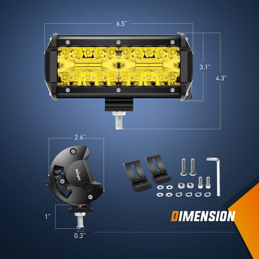 LED Pods 2Pcs 6.5 Inch 120W Yellow Flood Spot Combo Triple Row Driving Lamp Roof Bumper Off Road LED Work Lights Bar for Van Camper Wagon Car Pickup Golf Cart ATV UTV SUV Truck Boat 4x4