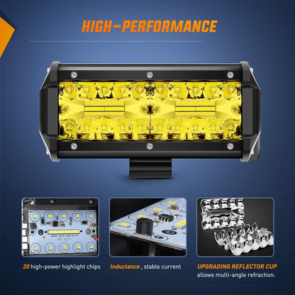 LED Pods 2Pcs 6.5 Inch 120W Yellow Flood Spot Combo Triple Row Driving Lamp Roof Bumper Off Road LED Work Lights Bar for Van Camper Wagon Car Pickup Golf Cart ATV UTV SUV Truck Boat 4x4