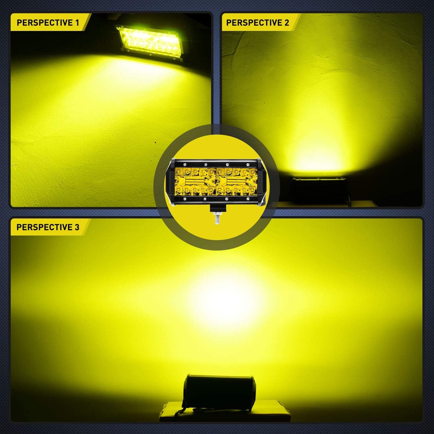 LED Pods 2Pcs 6.5 Inch 120W Yellow Flood Spot Combo Triple Row Driving Lamp Roof Bumper Off Road LED Work Lights Bar for Van Camper Wagon Car Pickup Golf Cart ATV UTV SUV Truck Boat 4x4