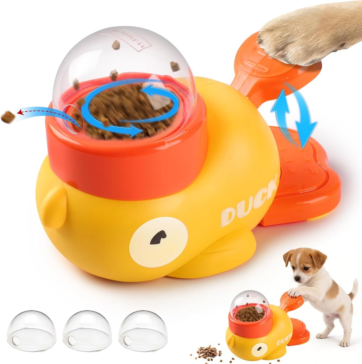 Interactive Dog Treat Dispenser Toy, 2026 New Duck Shape Puzzle Feeder,Interactive Dog Food Dispenser with Press Button and Rotating Design,Slow Feeding Game for Dogs and Cats