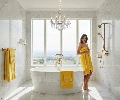 6 Piece Cotton Bath Towel Set- 2 Bath - 2 Hand - 2 Face, Yellow | 100% Cotton • Thick & Plush • Hotel Quality • Ultra Soft • Highly Absorbent • Quick Dry • Low Lint • Machine Washable