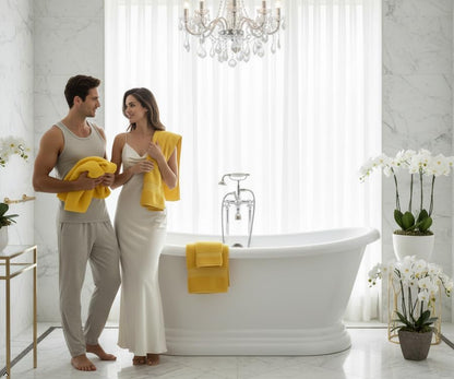 6 Piece Cotton Bath Towel Set- 2 Bath - 2 Hand - 2 Face, Yellow | 100% Cotton • Thick & Plush • Hotel Quality • Ultra Soft • Highly Absorbent • Quick Dry • Low Lint • Machine Washable