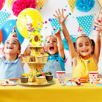 3 Tier Bee Paper Cupcake Stand Holder Sunflower Party Dessert Round Tower Yellow Sturdy Cupcake Pastry Stand for Kids Birthday Baby Shower Decorations Bee Theme Party Supplies